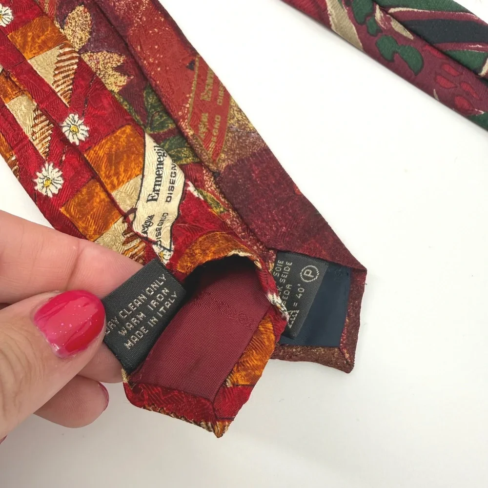(3) Ermenegildo Zegna Mens Silk Tie Floral Abstract Italy Luxury Necktie Career